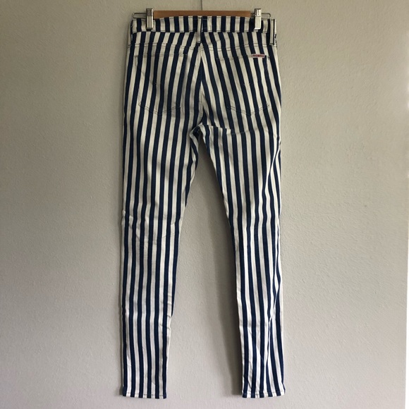 Hudson Jeans Skinny Jean in Blue & White Vertical Stripe Pattern Size 27 - Picture 6 of 12